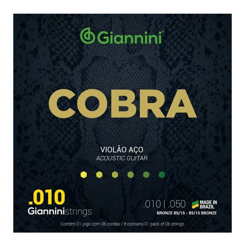 Kit 2 Encordoamento Violão Aço Giannini Geefle Cobra 0.10