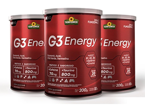 Kit 3 G3 Energy C/ Cafeína, Taurina, Vitaminas Minerais 200g