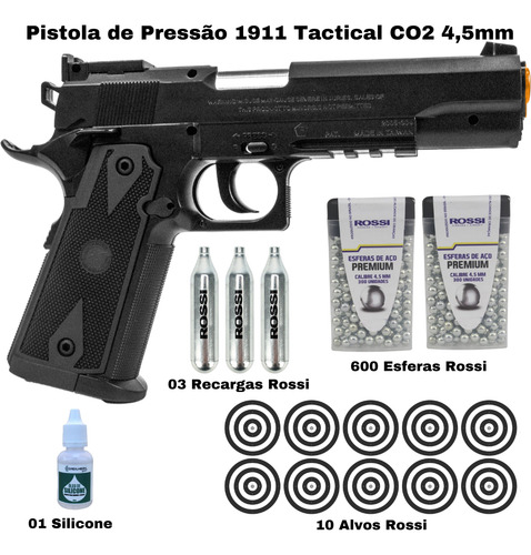 Pistola Rossi 1911 Tactical Airgun 4,5mm Co2 Pressão Aço