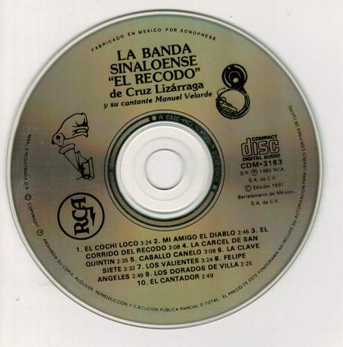 Banda Sinaloense El Recodo Lizarraga Cd Con Manuel Velarde (Usado)