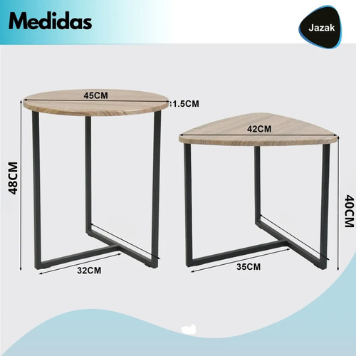 Mesas Ratonas Set X2 Jazak / Mesitas De Apoyo Auxiliar Arrime / 2 Niveles / Ideal Living Comedor Sala / Diseño Moderno Y Elegante / Fácil De Armar / Redonda Y Triangular / Estilo Minimalista
