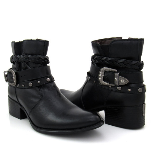Bota Feminina Cano Curto Clave De Fa 917007 Couro Preto | Mercado Livre