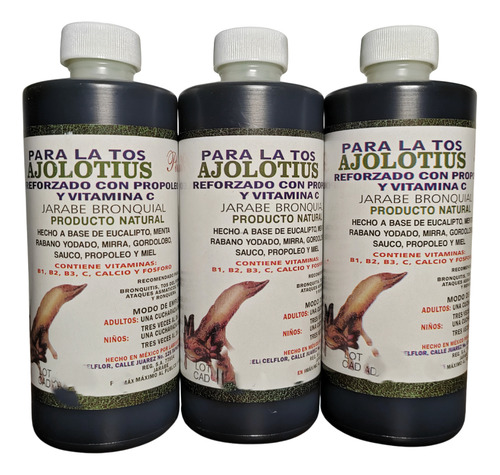 3 Piezas De Jarabe Ajolotius Origen Natural 240ml C/u