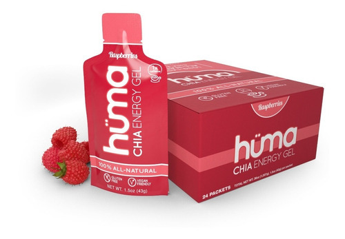 Gel Energético Huma Chia Frambuesa (caja/24 Geles) Sabor Raspberries