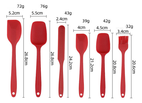Juego De Espátula De Silicona De 6 Piezas Resistente Rojo