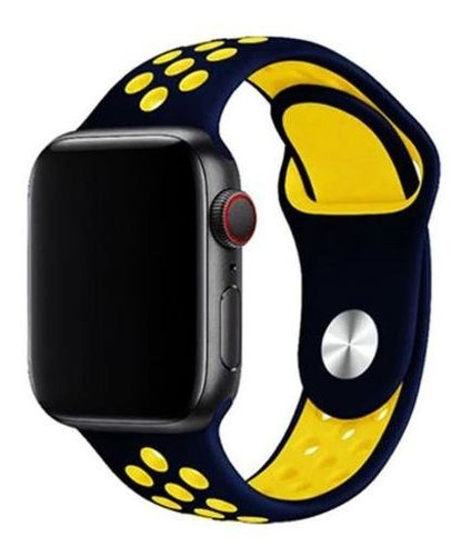 Pulseira Estilo Nike Para Apple Watch 42/44mm Azul C Amarelo