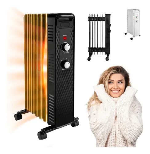 Radiador De Aceite Pelonis 2500W - 13 Costillas, 3 Niveles, Termostato, Protección Sobrecarga