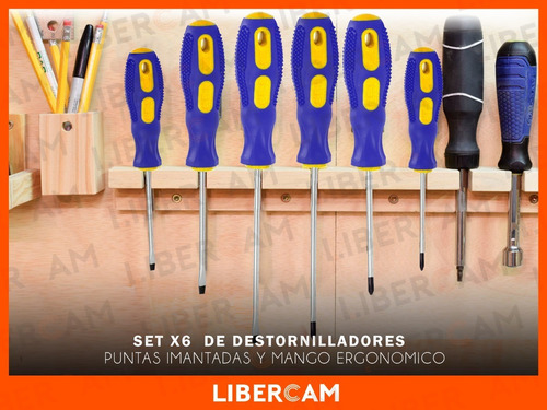 Imagen 9 de 10 de Kit Juego Destornilladores 6 Piezas Phillips Pala Imantados