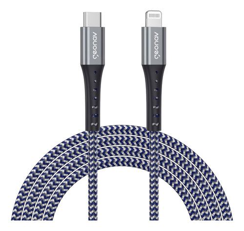 Cable de carga rápido Kevlar USB-C P/ Lightning 2.0 Geonav de 2 m, color turquesa