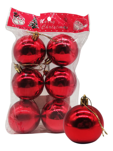 Bolas Navideñas X6, 5cm Lisas Rojas, En Bolsa