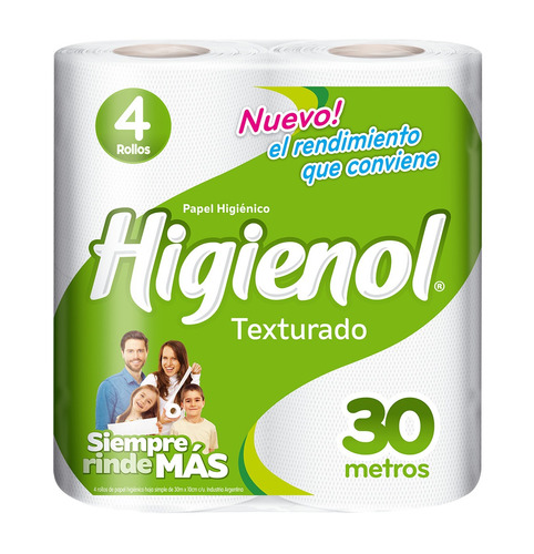 Papel higiénico Higienol Texturado Plus Suaviza Olores simple hoja 30 m de 4 u