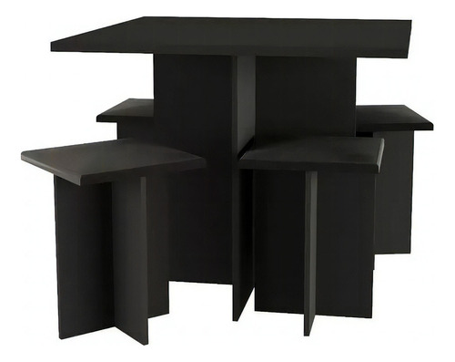 Juego Comedor 4 Sillas - Mesa + Banquetas - Desayunador Color Negro
