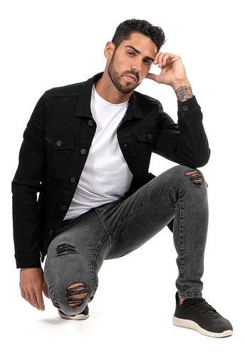 Imagen 8 de 9 de Jeans Mezclilla Stretch Snow Negro Demolición Skinny Hombre