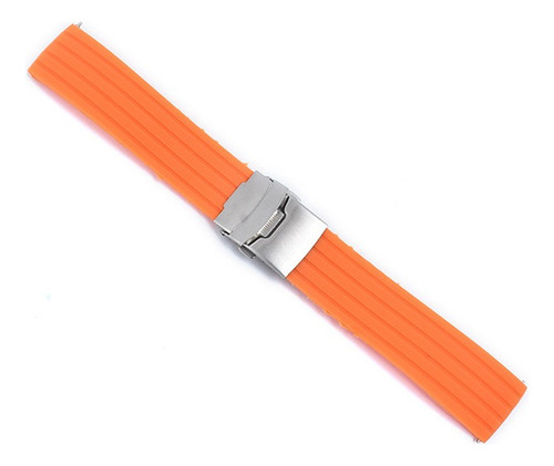 Pulseira Borracha Silicone 18 20 22 24mm C/ Fecho Deployant Cor Laranja Largura 22 mm