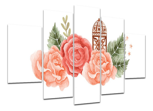 Kit Placas Quadros Decorativos 5 Pç 3d Borda Infinita Flores