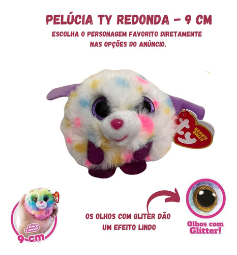 Pelucia Ty Original Beanie Balls 9cm Olhos Grandes C/ Gliter