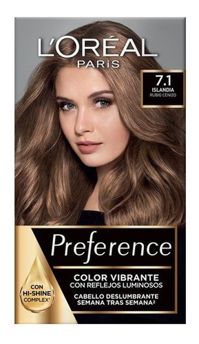 Tinte Para Cabello Preference L'oréal Paris Tono 7.1 Islandia Rubio Cenizo 7.1 Islandia Rubio Cenizo