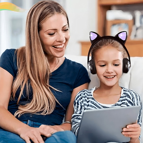 Fone de ouvido gatinho sem fio Catear D47 preto com luz rgb LED