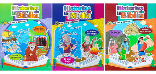 Pack 3 Tomos De Historias De La Biblia Para Leer Y Colorear 