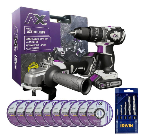 Kit Axt 20v Rotomartillo+miniesmeriladora+accesorios