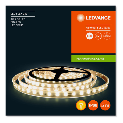 Tira Led Prime Flex 12w 24v 5m Uso Exterior Ledvance Osram Color De La Luz Blanco Cálido