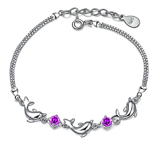 Pulsera Diseño Con 3 Delfines Plata De Ley 925 Con Zirconia