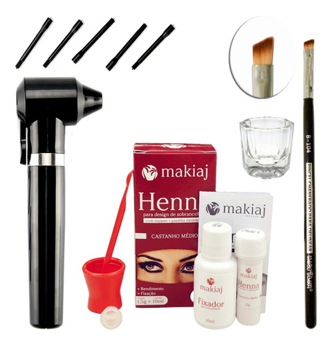 Kit Rena Makiaj Sobrancelha Pincel Macrilan Mixer Misturador Cor Castanho Médio