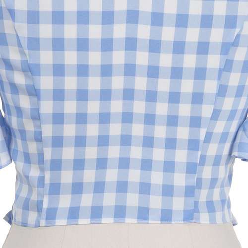 Imagen 7 de 7 de Blusa Corta Cuadros Manga Abullonada Fresca Primaveral.