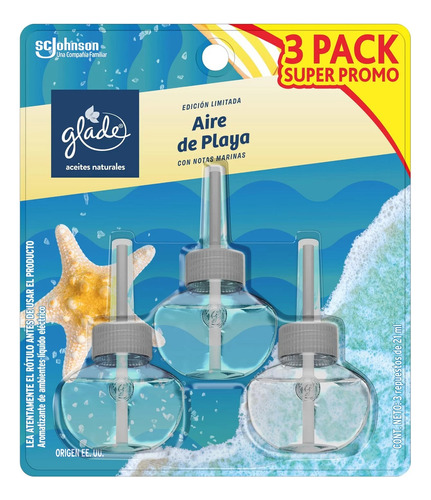 Recarga Glade Aceite Natural Aire De Playa 21mlx3unid