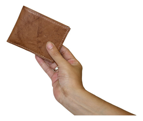 Billetera De Cuero Para Hombre Tarjetero Color Marrón Diseño De La Tela Liso