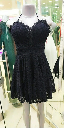 Vestido Corto Negro Encaje Grados Coctel Disponible