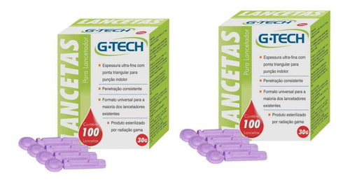 Lanceta Para Lancetador  28g Kit C/2cx 100un G-tech