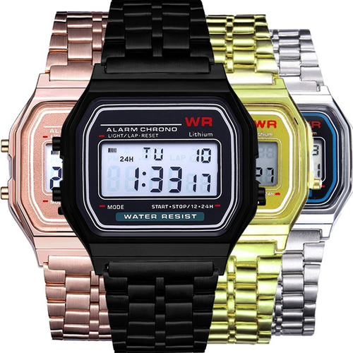 Reloj Led Metal Hombre Mujer Oro Rosado Dorado Uniex Mayoreo