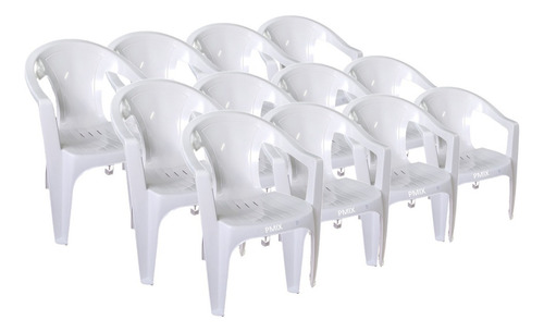 Kit C/12 Cadeira Bistro Com Braço Bar 182kg Resistente Firme Cor Branco Liso Lisa