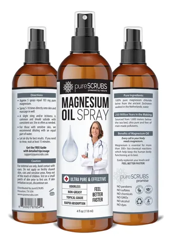 Spray De Aceite De Magnesio Tópico Puro, Absorción Ultra Ráp