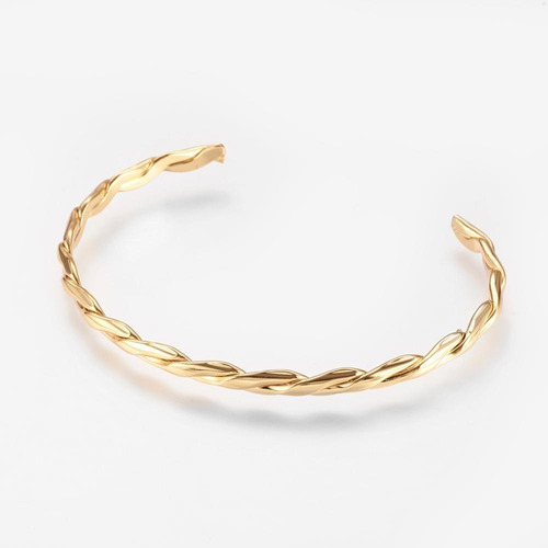 Brazalete Acero Inoxidable Trenzado Con Chapa De Oro 18k