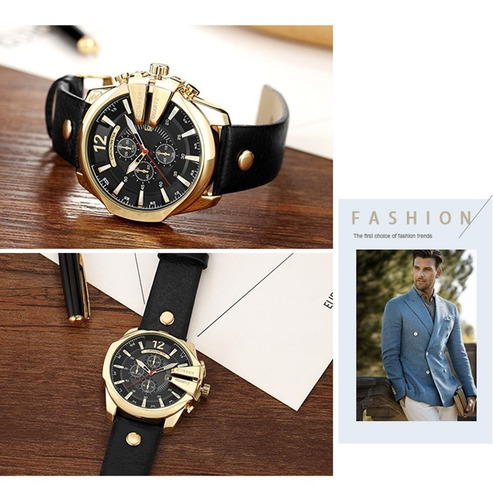 Imagem 5 de 6 de Relógio Quartzo Masculino Curren Couro Dial Grande