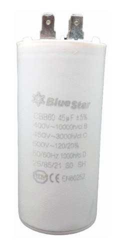 Capacitor De Marcha 45uf Microfaradios 450v 50/60hz Bluestar