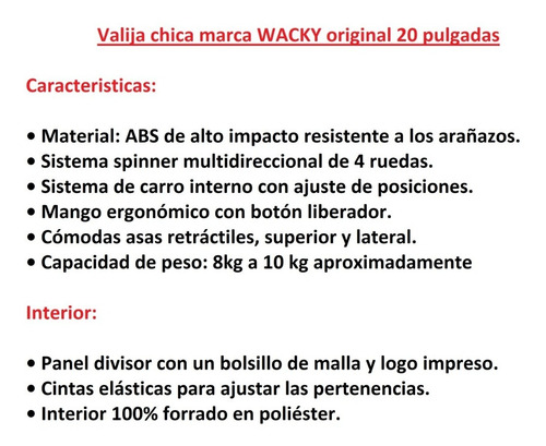 Imagen 6 de 10 de Valija Wacky Abs Rigida Chica 8 Ruedas 360