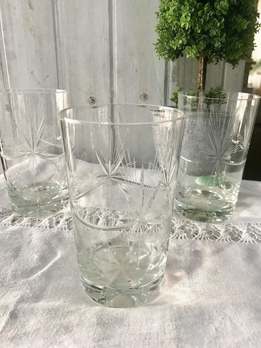 Antiguos 3 Vasos Grandes De Cristal Tallado