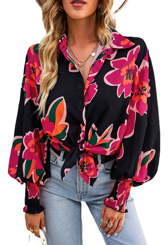 Blusa Casual Con Estampado De Botones Para Mujer