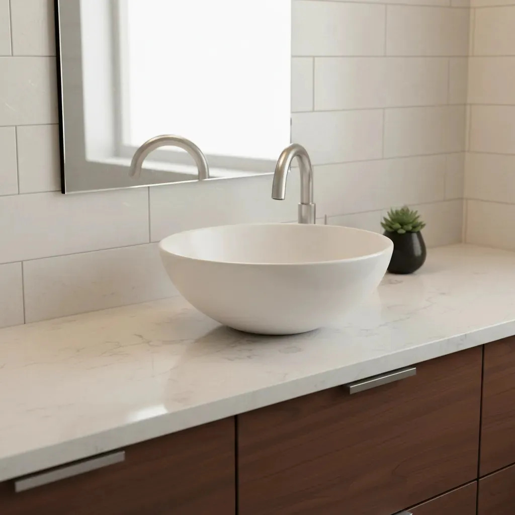 Lavabo de Cerámica Circular Goral para Baño, Blanco de Sobreponer