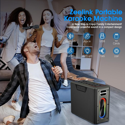 Máquina De Karaoke Con Micrófonos Inalámbricos Y Altavoz Blu