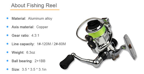 Caña Giratoria Mini Combo Carrete Kit Caña Pesca Spinning