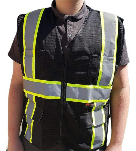 Chaleco De Seguridad Fx Two Tone Hi-vis Negro Con 4 Bolsillo