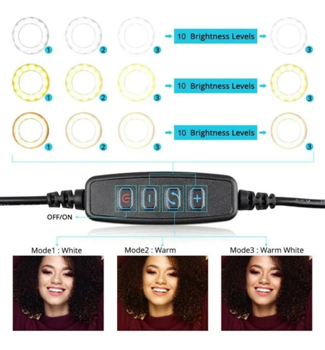 Imagen 2 de 3 de Aro De Luz Led 26cm + Soporte + Trípode 2 M + Rotula 360º