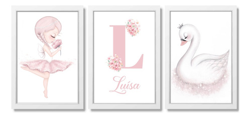 3 Quadros Decorativos Bailarina E Cisne