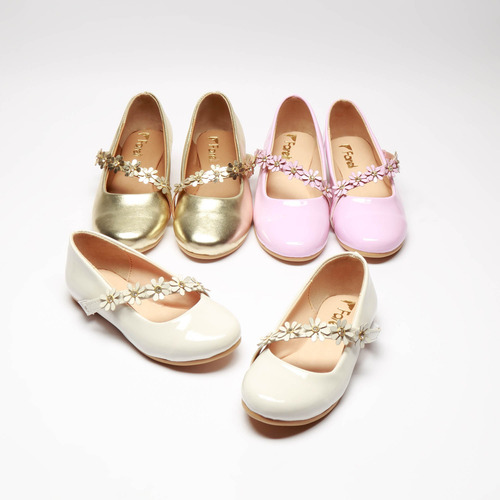 Zapato Balerina Oro Moda Casual Para Niña Flores Fareli