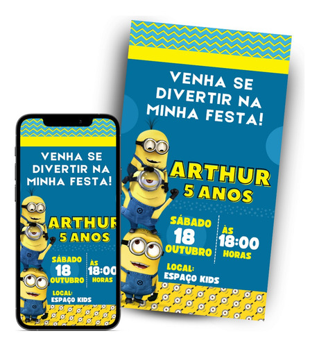 Minions Convite Digital Festa Aniversário Infantil Filme