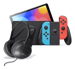 Nintendo Switch Oled 64gb Neon Azul Más Audifono Inalambrico